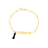 The Kids Bracelet features a Figaro link chain and a rectangular engraved plate, all crafted in 14k gold-filled material. It includes a delightful black and red Figa Hand charm, adding a whimsical touch to its elegance, making it perfect for children.